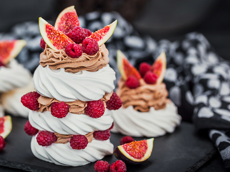 Raspberry and white chocolate pavlova