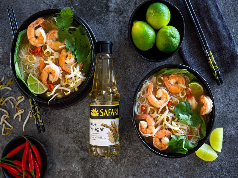 Spicy prawn noodle soup in a bowl