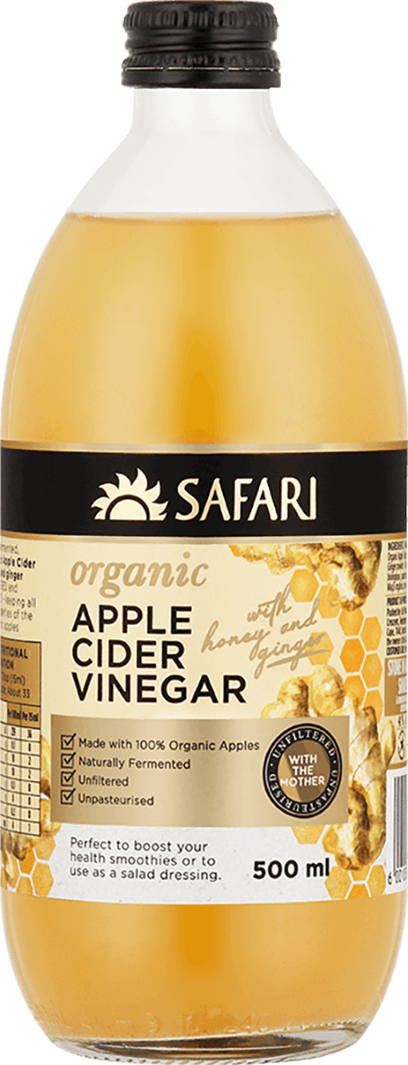 SAFARI Organic Apple Cider Vinegar with Honey and Ginger bottle