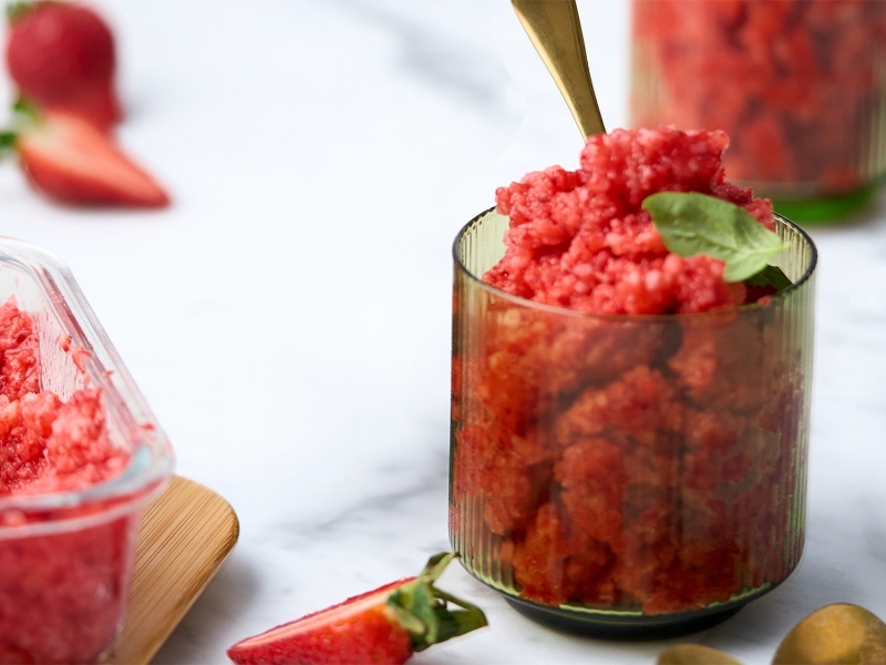 Strawberry and balsamic vinegar granita